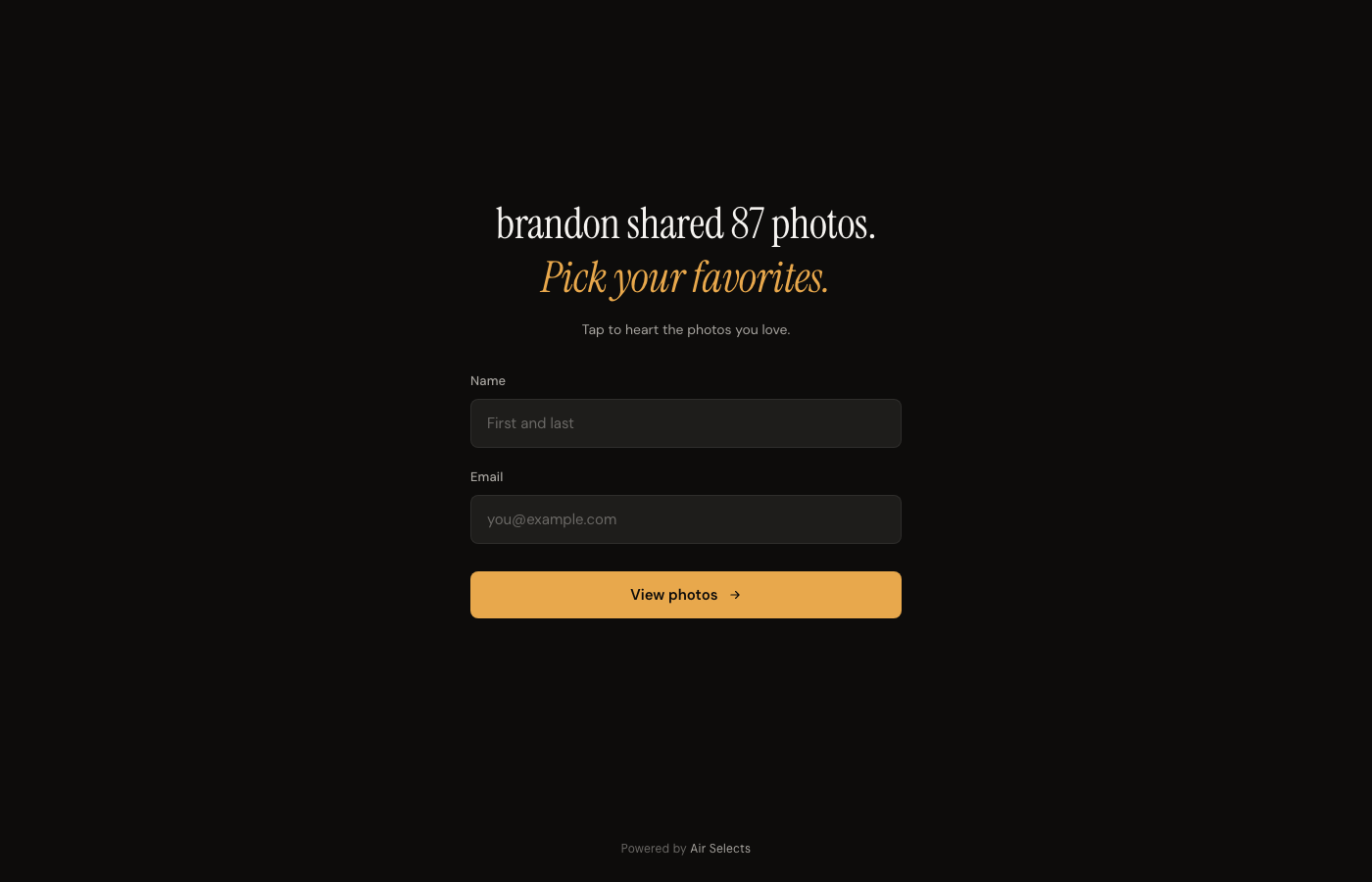 Client voter page — Pick your favorites